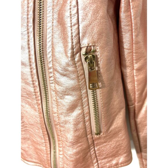 Ci Sono Kids Girl Moto Biker Jacket 8 Metallic Pink Faux Leather Zipper Pockets - Picture 8 of 14